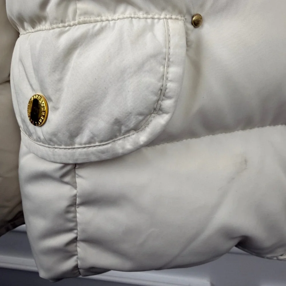 Lauren Ralph Lauren Womens Cream Down Feather Puffer Jacket Hooded Coat‎ Medium